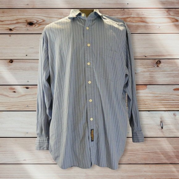 Tommy Hilfiger  Size 17 long Sleeve Blue Stripe Men's Shirt - Picture 1 of 7